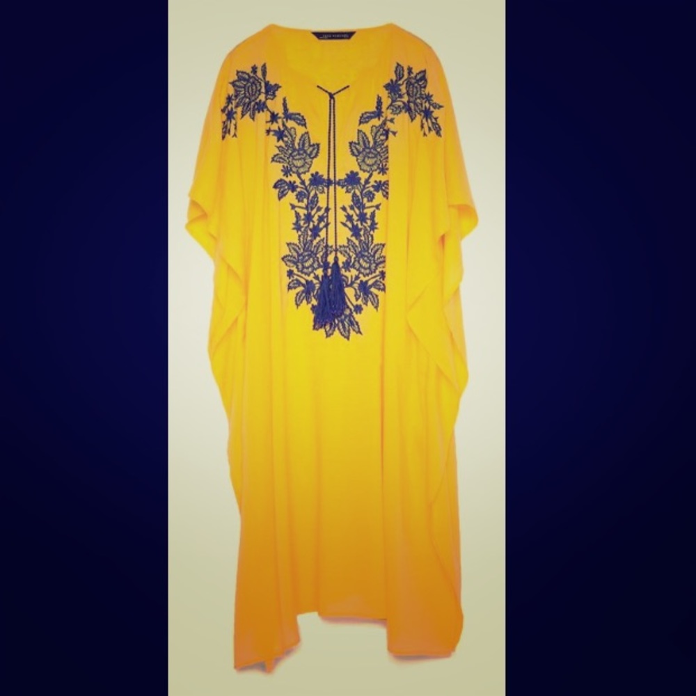 NWT embroidered yellow kaftan